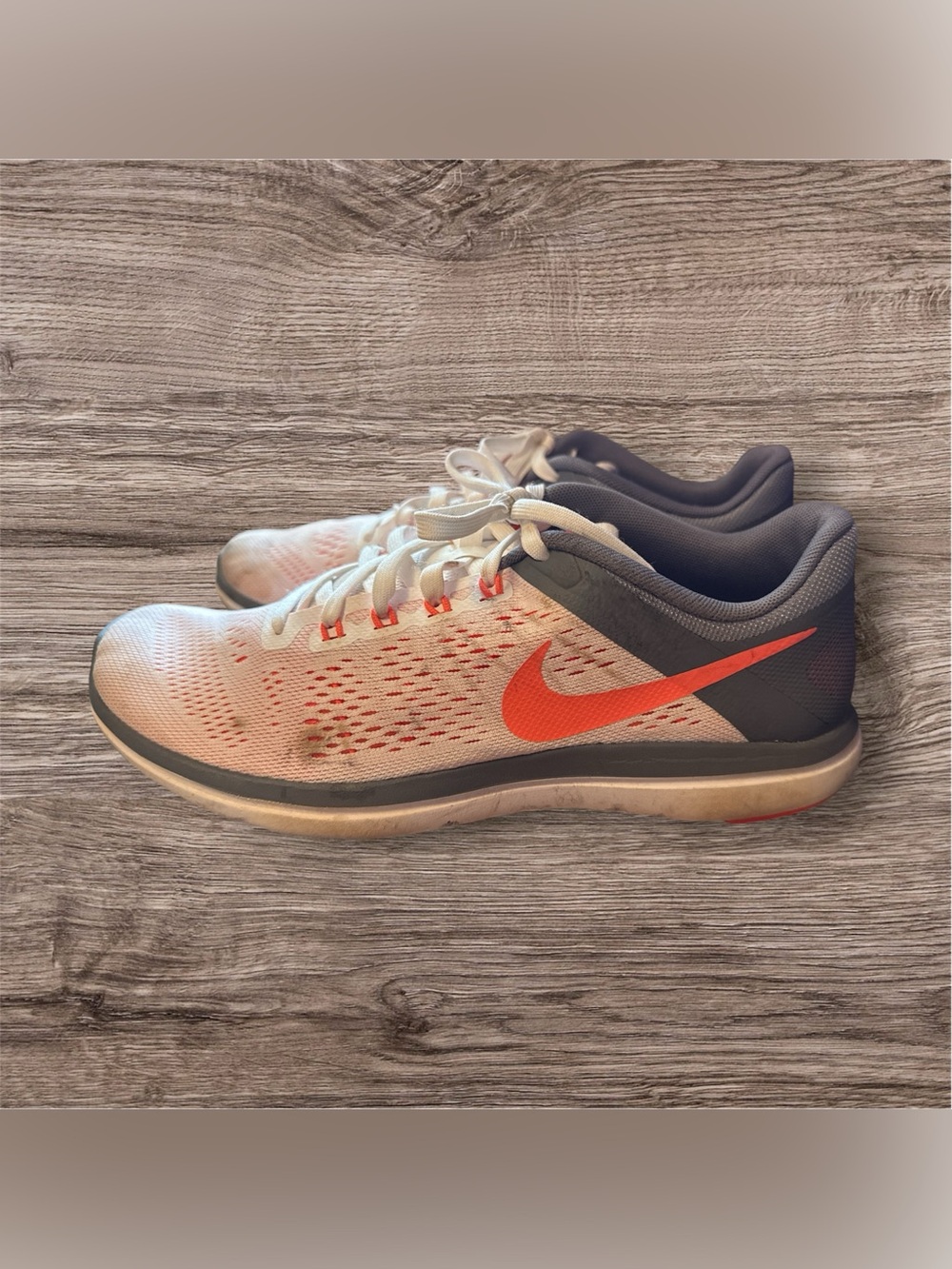 Nike White and Coral Knit Training Sneakers - Picture 3 of 9